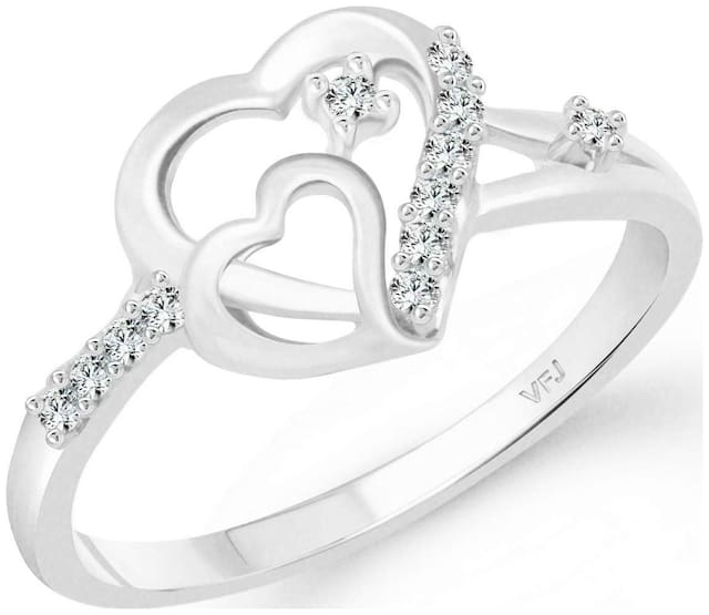 Vighnaharta Cohesion Heart CZ Rhodium Plated Alloy Finger Ring for Women and Girls - [VFJ1324FRR]