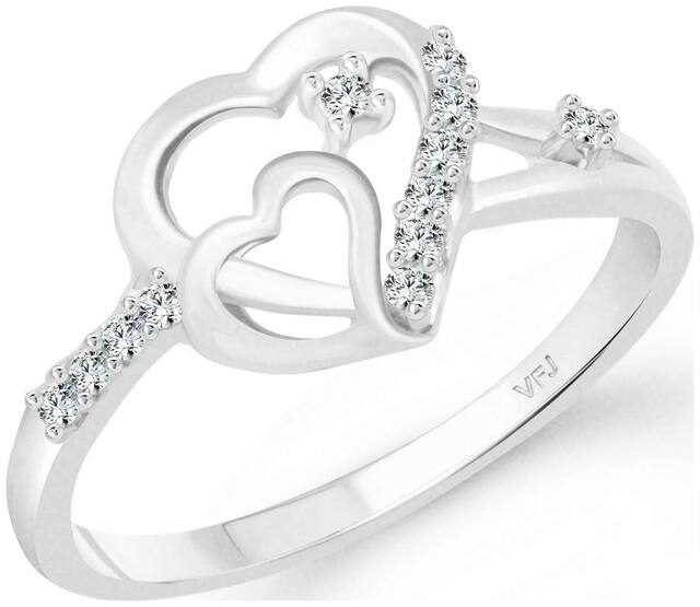 Vighnaharta Cohesion Heart CZ Rhodium Plated Alloy Finger Ring for Women and Girls - [VFJ1324FRR]