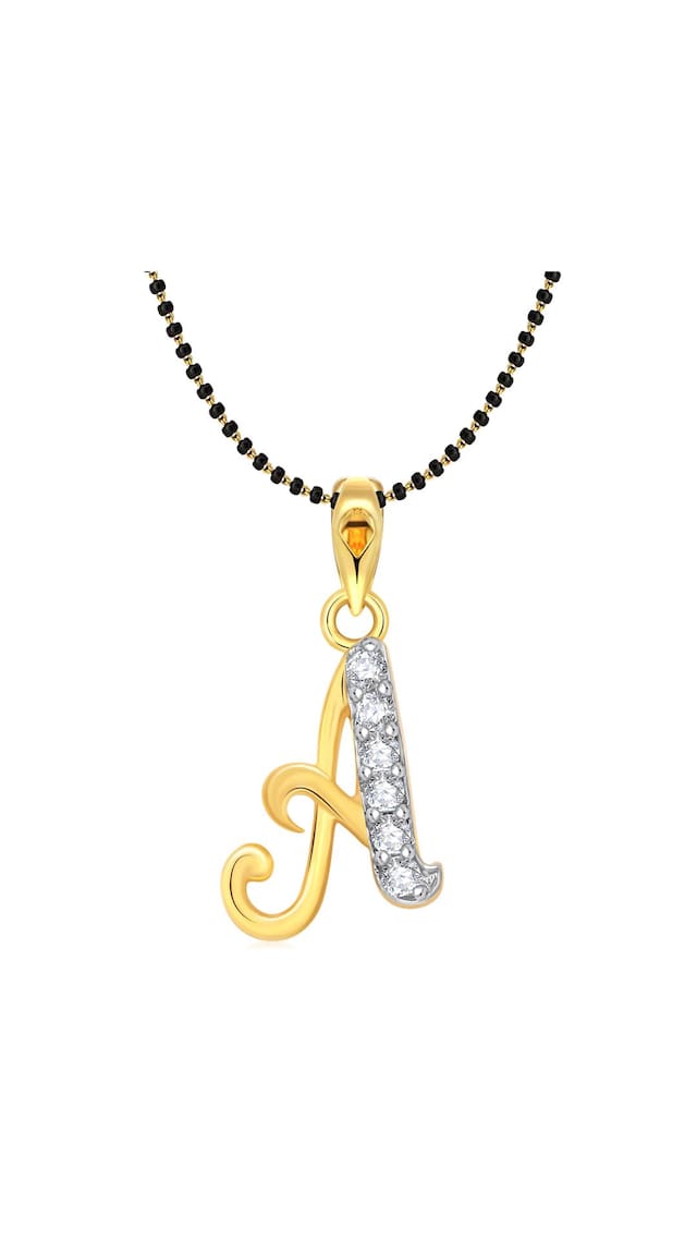 Vighnaharta Initial Letter A Gold and Rhodium Plated Mangalsutra Chain Pendant