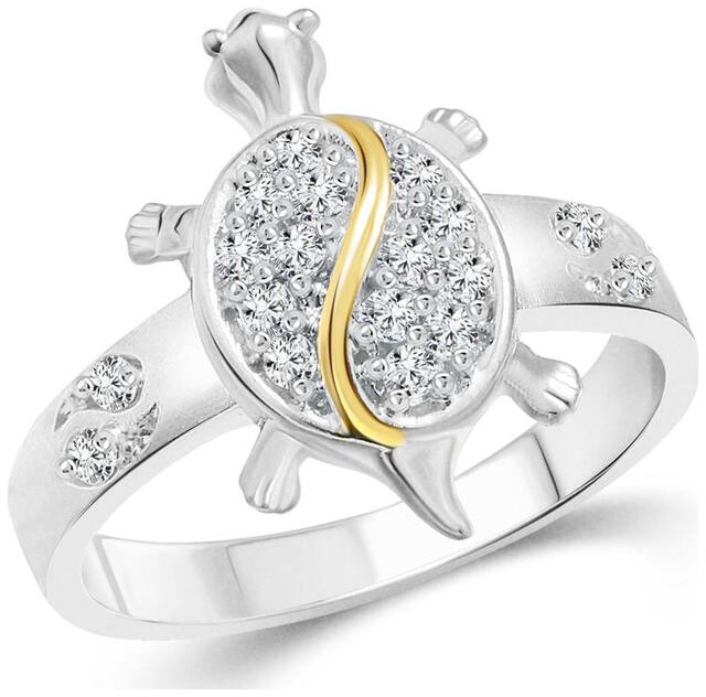 Vighnaharta Shubhra Tortoise Silver and Rhodium Plated Ring for Women