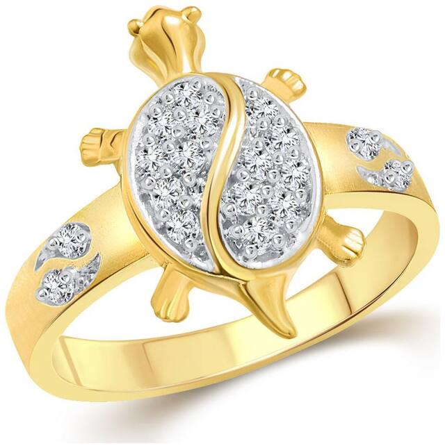 Vighnaharta Tortoise CZ Gold and Rhodium Plated Alloy Gents Ring for Men & Boys