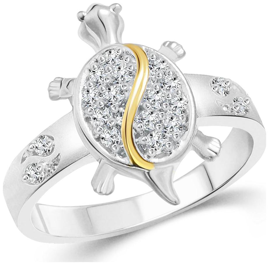 

Vighnaharta Shubhra Tortoise Silver and Rhodium Plated Ring for Women