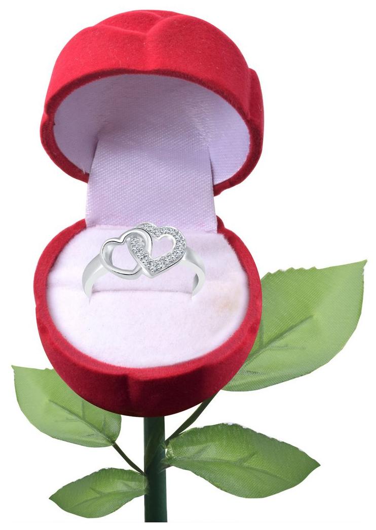 

Vighnaharta GF BF Heart CZ Rhodium Plated Alloy Ring for Girls and Women with Fancy Velvet Rose Ring Box