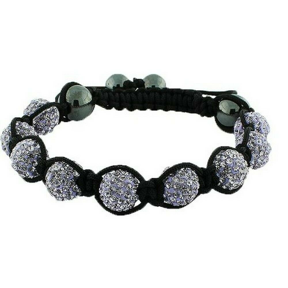 

Violet Purple CZ Black Cord Macrame Beaded Bracelet