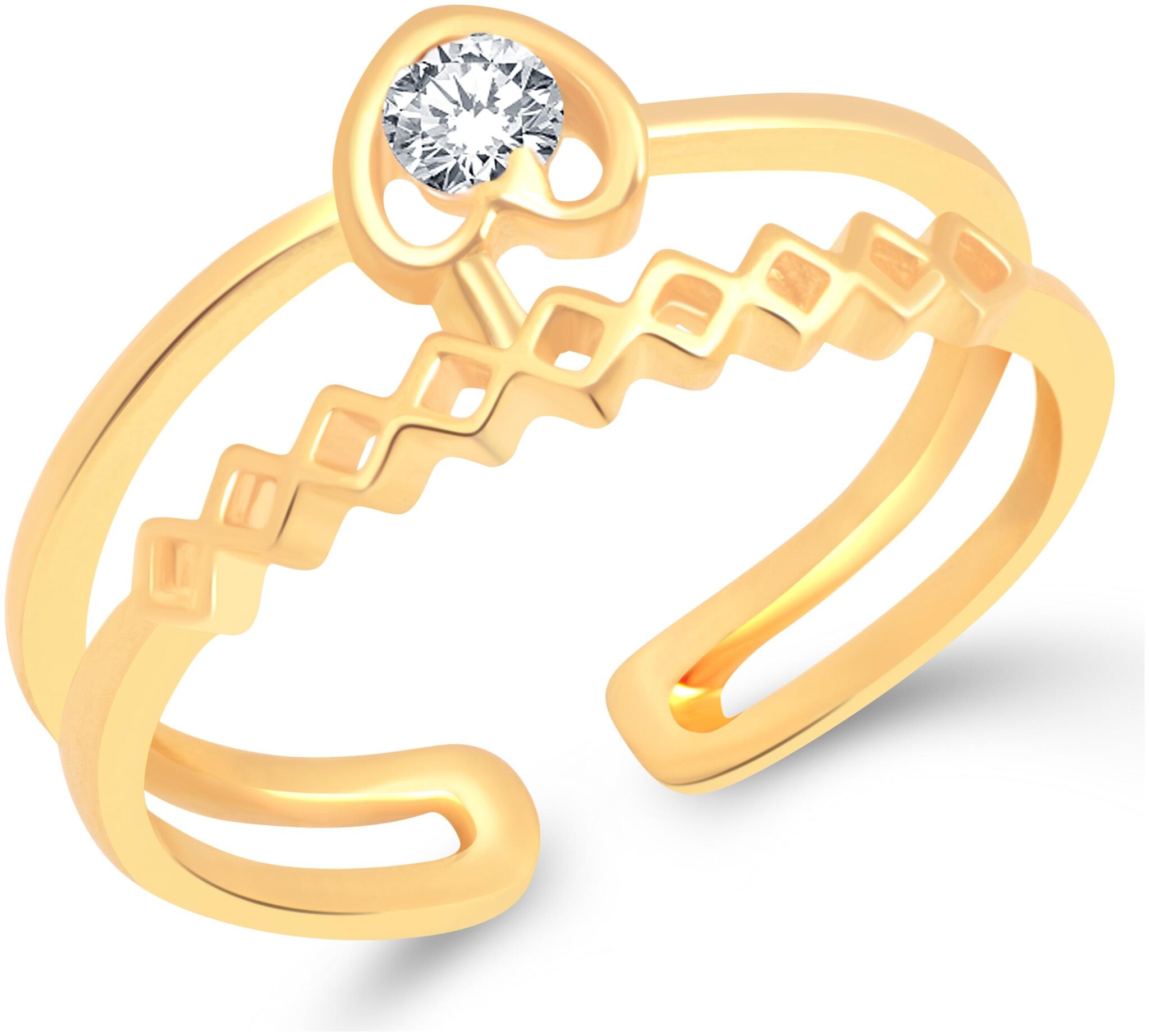 

VK Jewels Crown Heart Single Stone Gold Plated Alloy CZ American Diamond Adjustable Ring for Women VKFR3210G