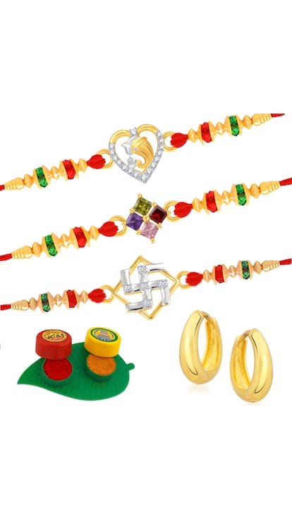 VK Jewels Gold and Rhodium Plated Alloy CZ American Diamond Rakhi Combo for Men [VKRAKHI1311G]