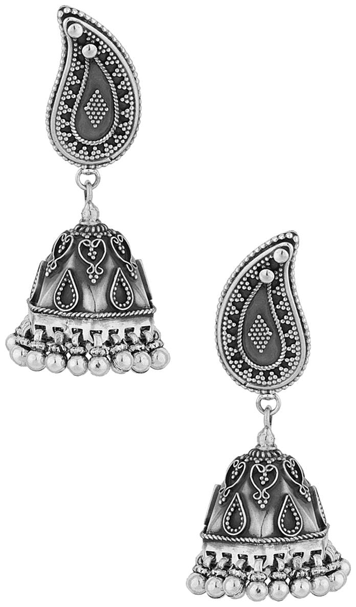 

Voylla Oxidised Finish Ethnic Sterling Silver Jhumki Earrings