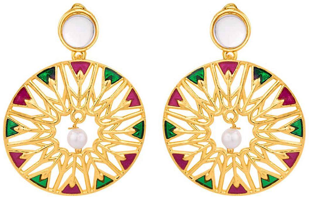 

Voylla Alloy Gold Plated Rajasthani Kundan and Meenakari Earring For Women