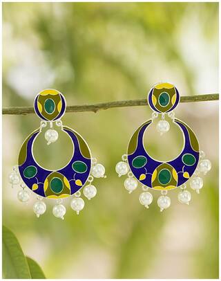 Voylla Blue Enamel Chandbaali Earrings for Women