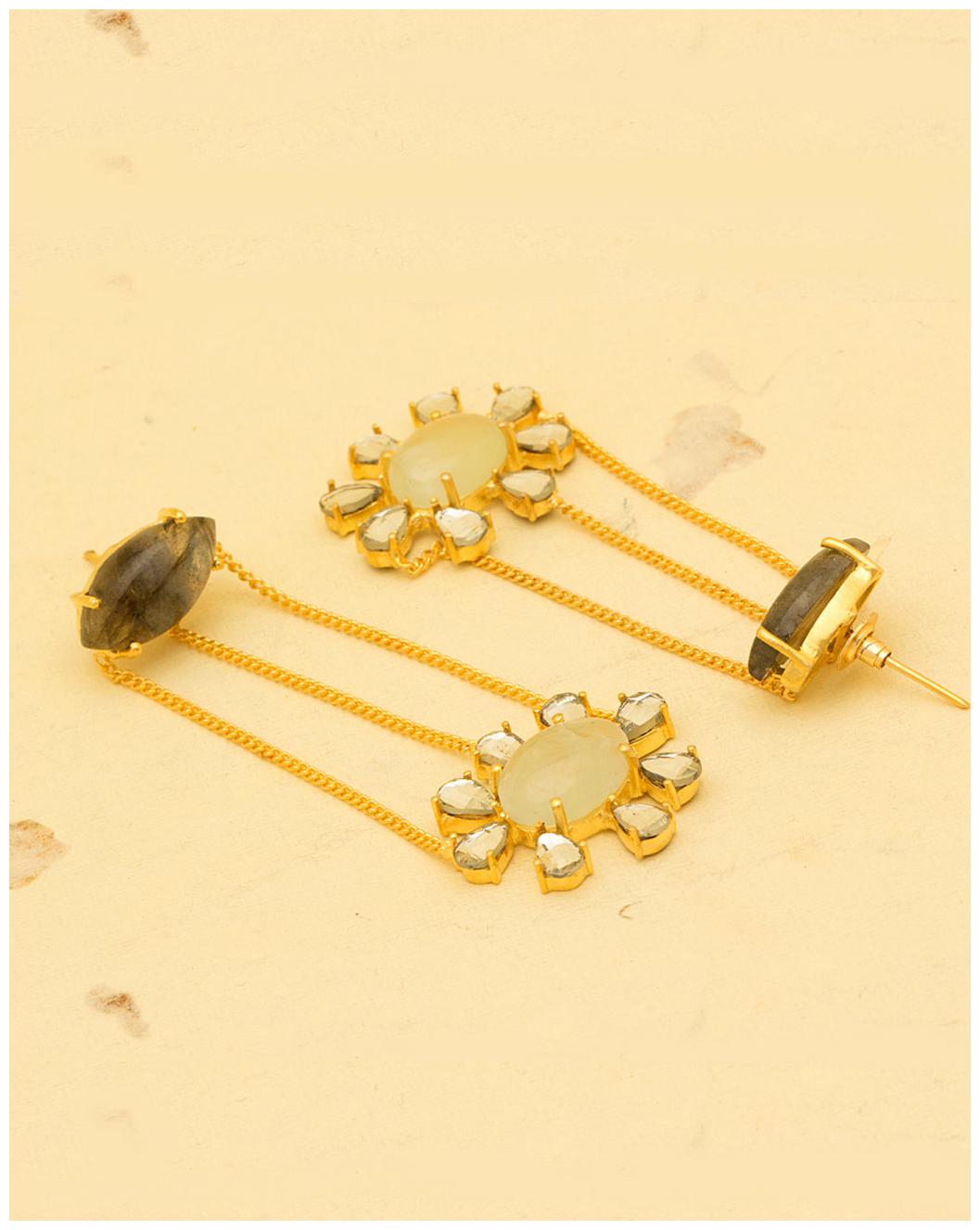 

Voylla Traditional Black Stones Studded Gold Tone Danglers