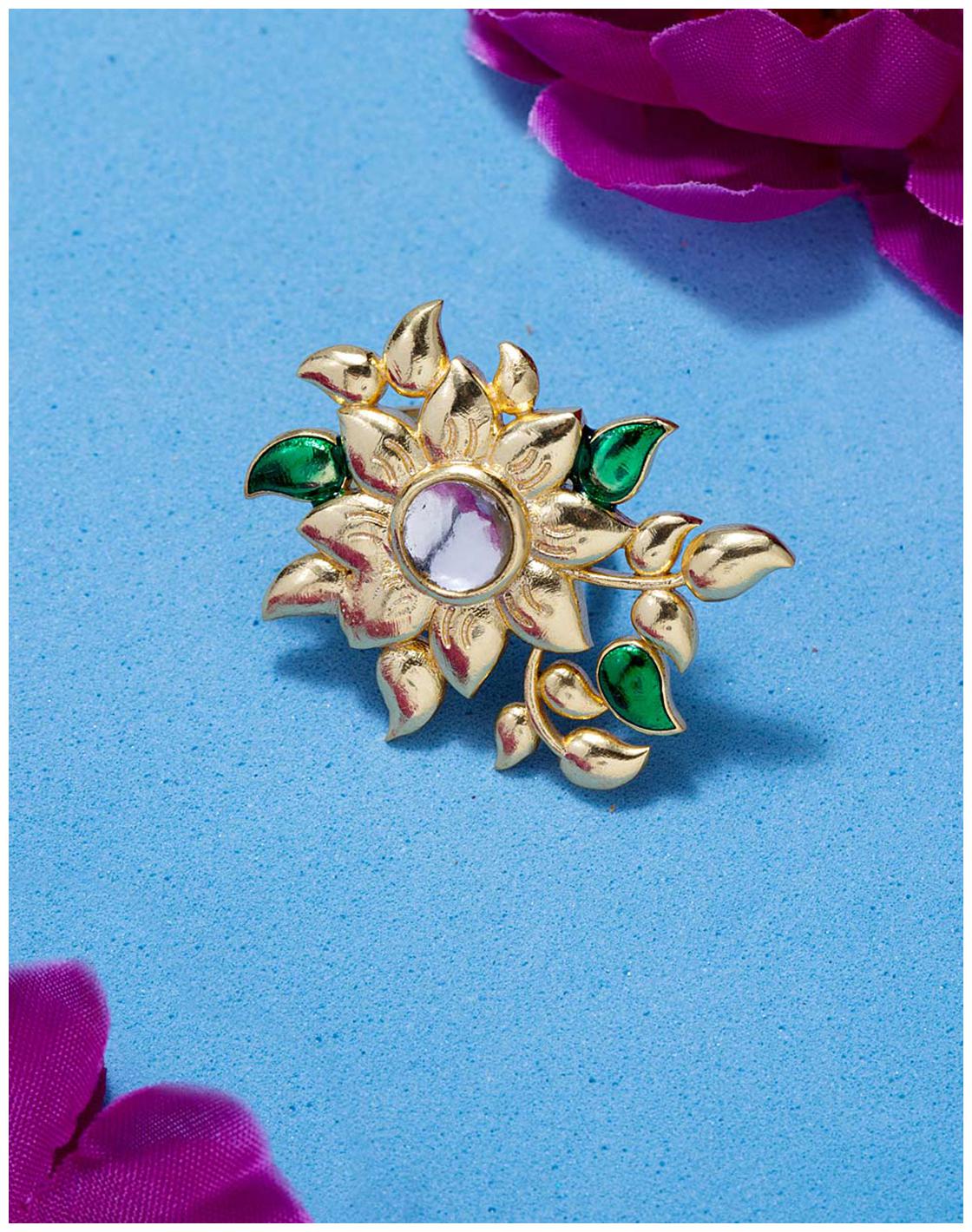 

Voylla Artistic Gold-Plated Corolla Floral Statement Ring