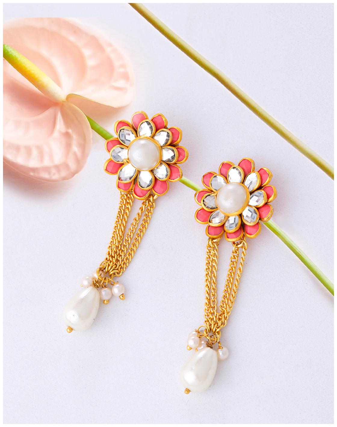 

Voylla Beautiful Floral Earrings with Pearls