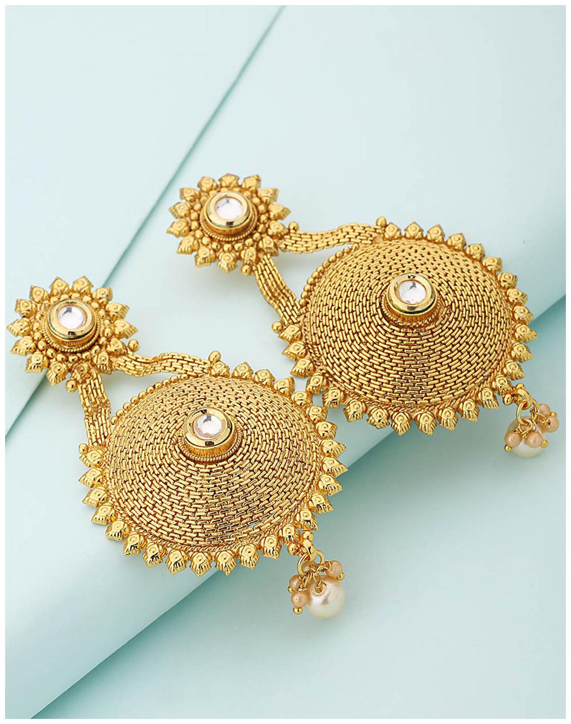 

Voylla Beautiful Traditional Designer Dangler Earrings With Kundan Stone