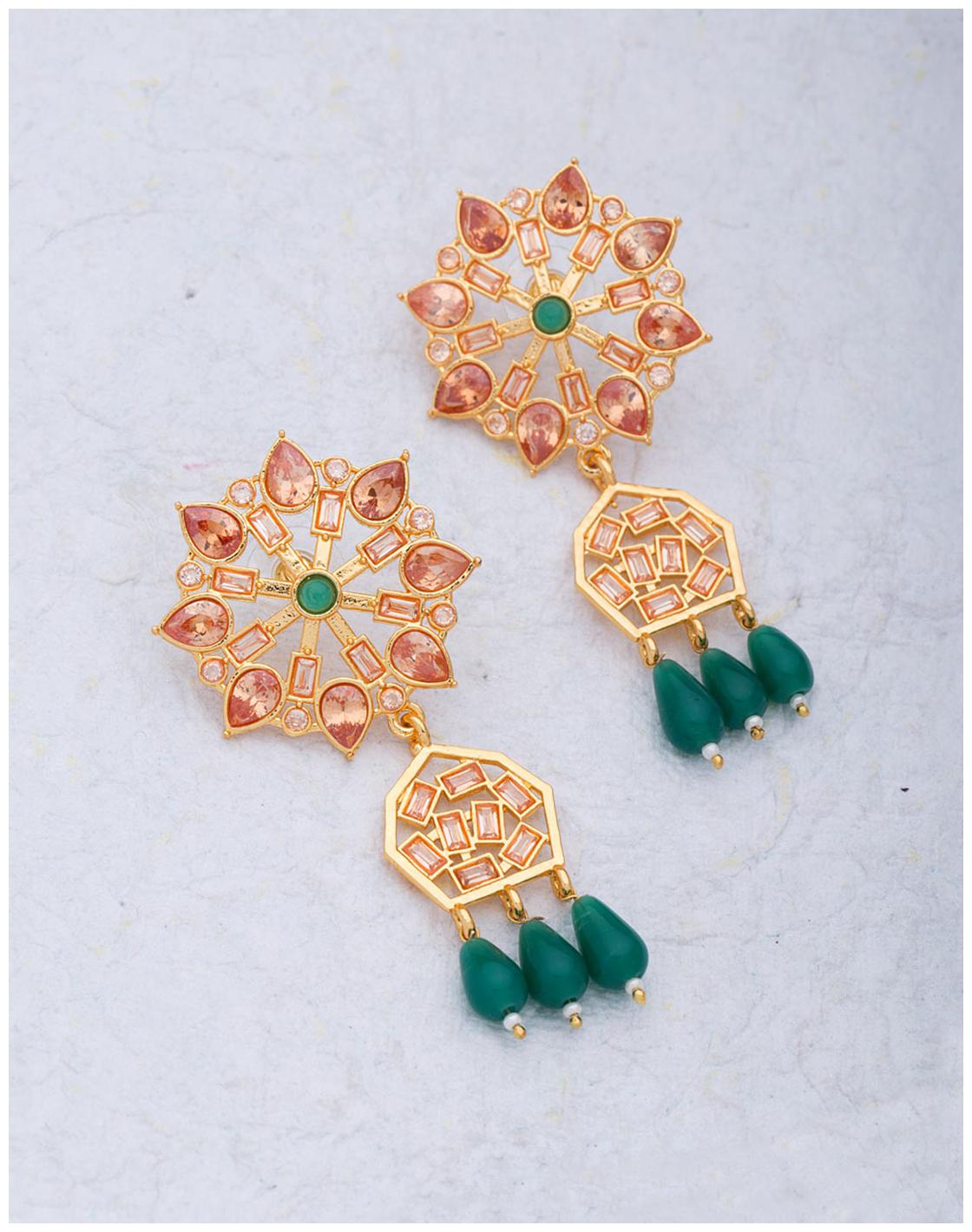 

Voylla Beige Color Stone Embellished Pair OF Danglers For Women