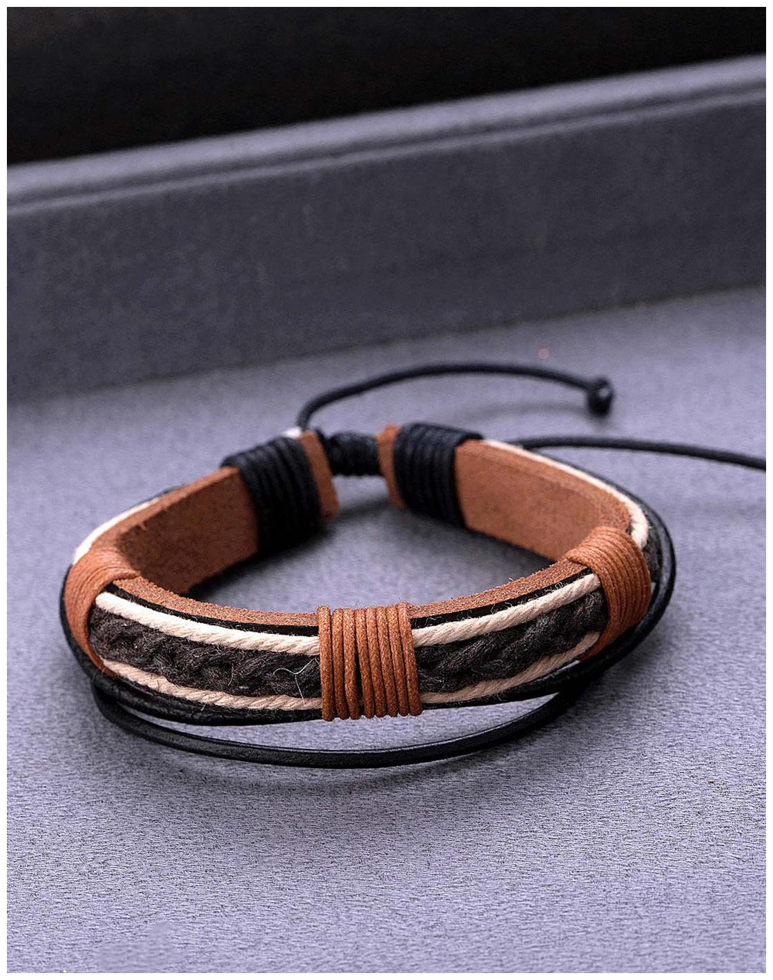 

Voylla Black Brown Leather Braided Bohemian Style Cool Stacked Bracelet