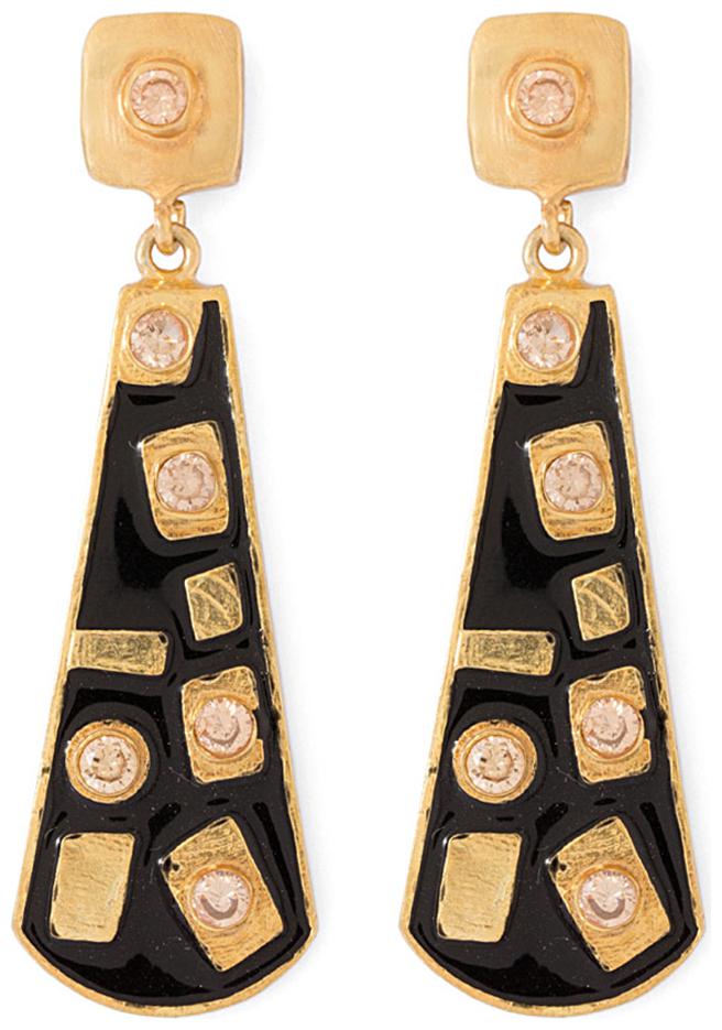 

Voylla Black Enameled CZ Embellished Dangler Earrings