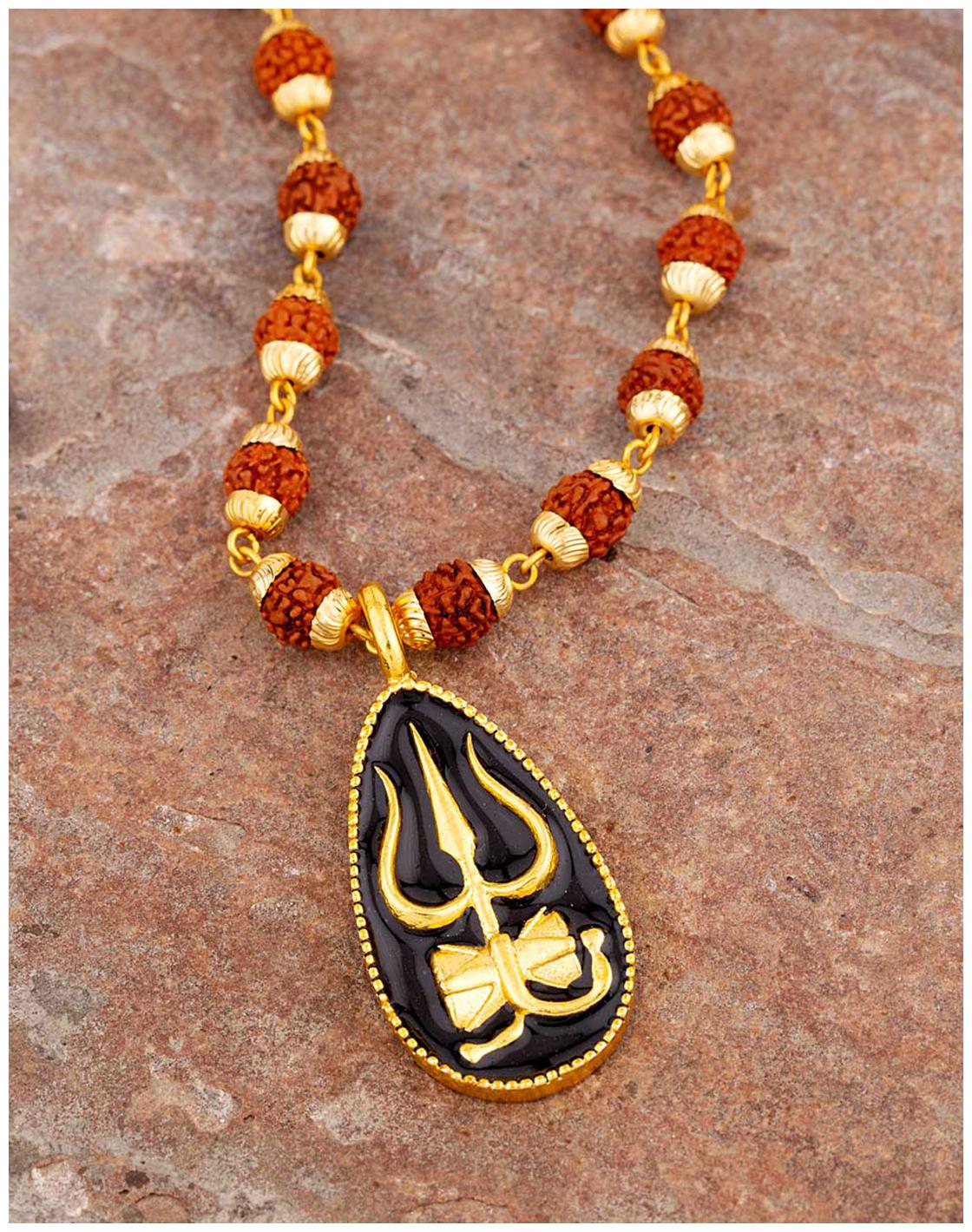 

Voylla Black Enamel Rudraksha Studded Mahadev Necklace