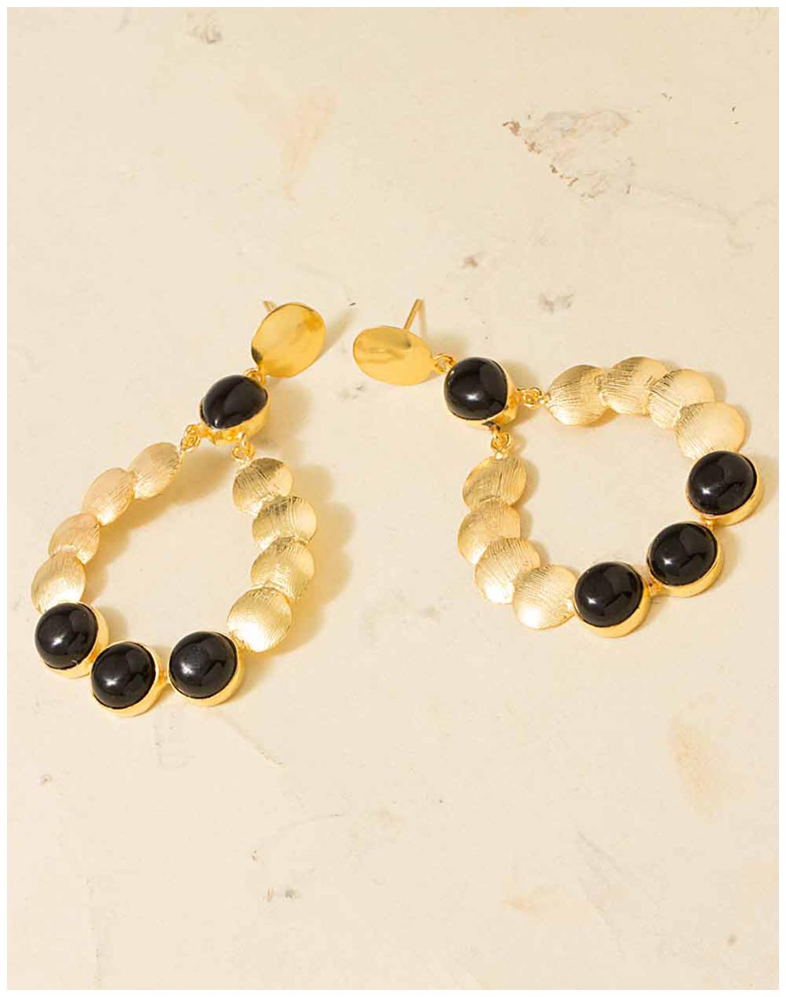 

Voylla Black Stone Decked Golden Dangler Earrings