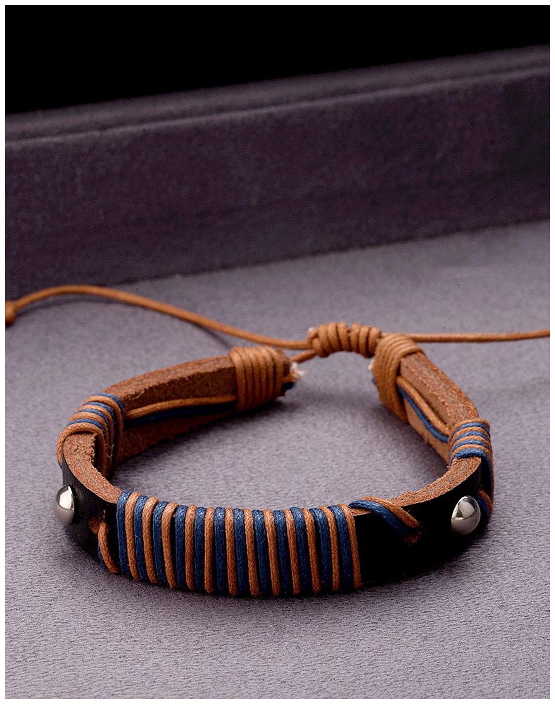 

Voylla Blue Thread Wrap Black Leather Adjustable Bracelet from Cool Stacked