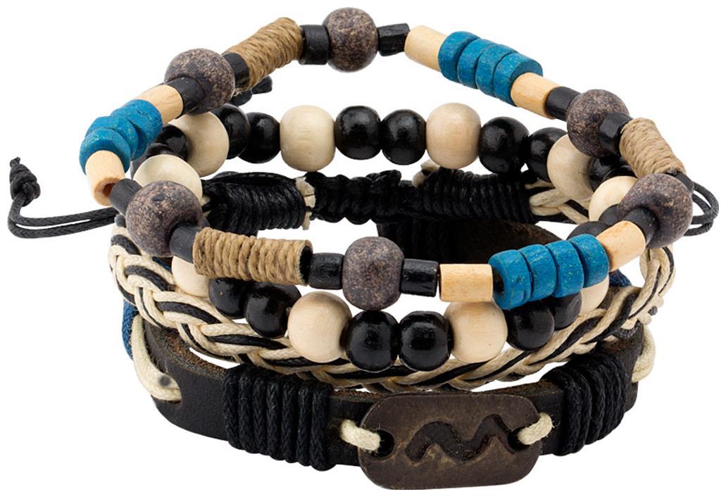 

Voylla Blue White Black Beads Leather and Braided Bracelet Set of 4