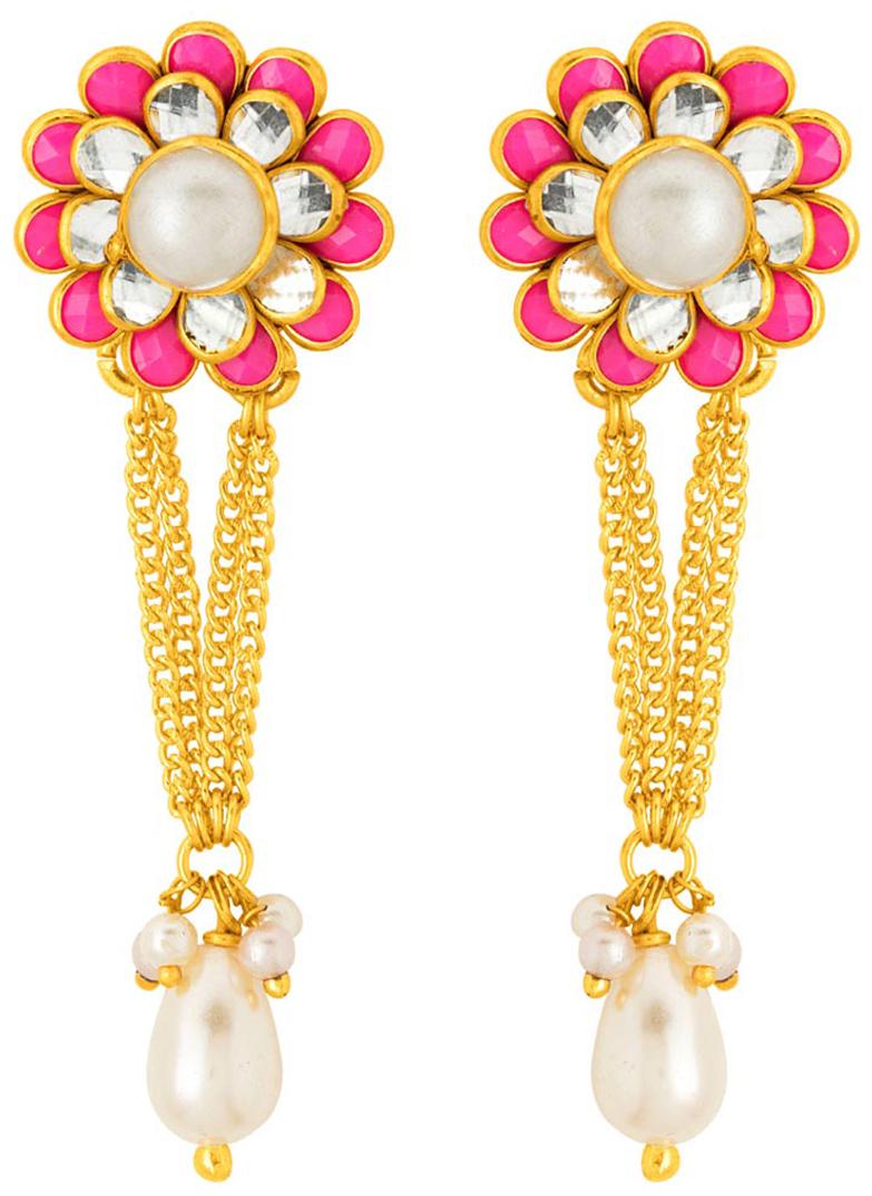 

Voylla Pink and Gold Floral Drop Earrings