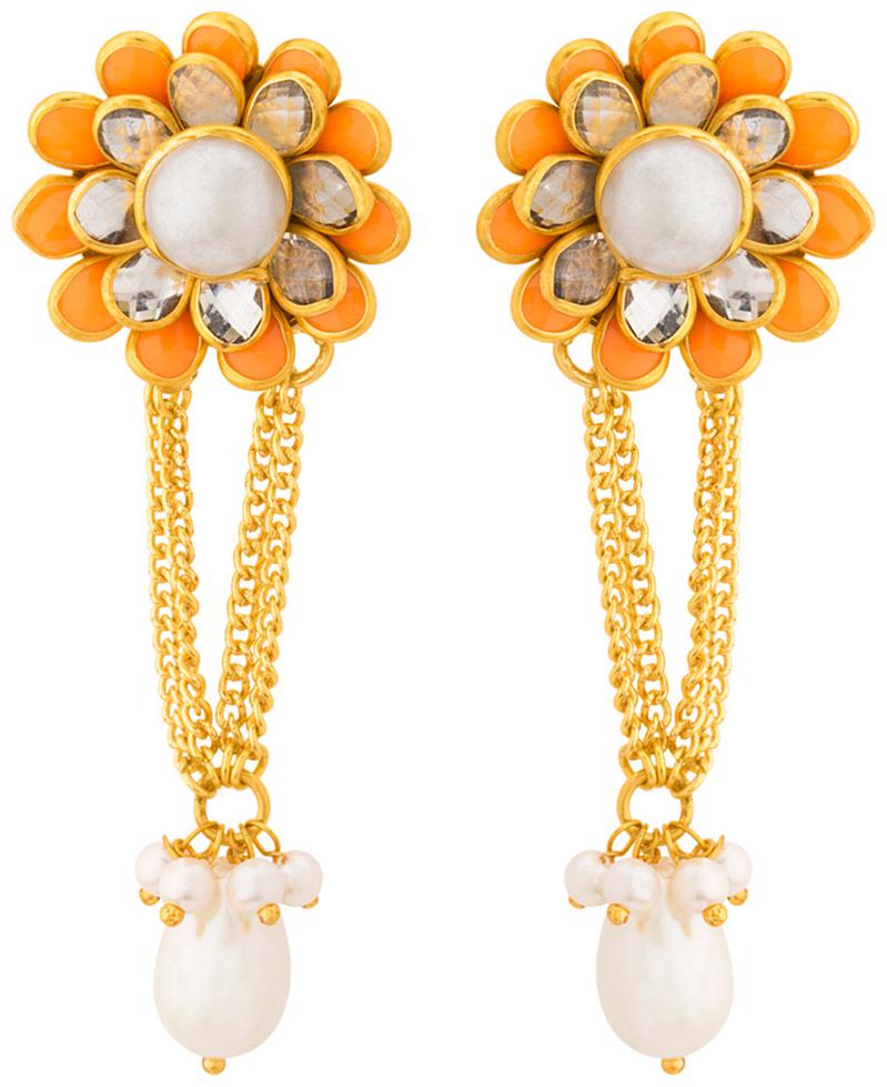

Voylla Yellow Gold Plated Orange Floral Earrings