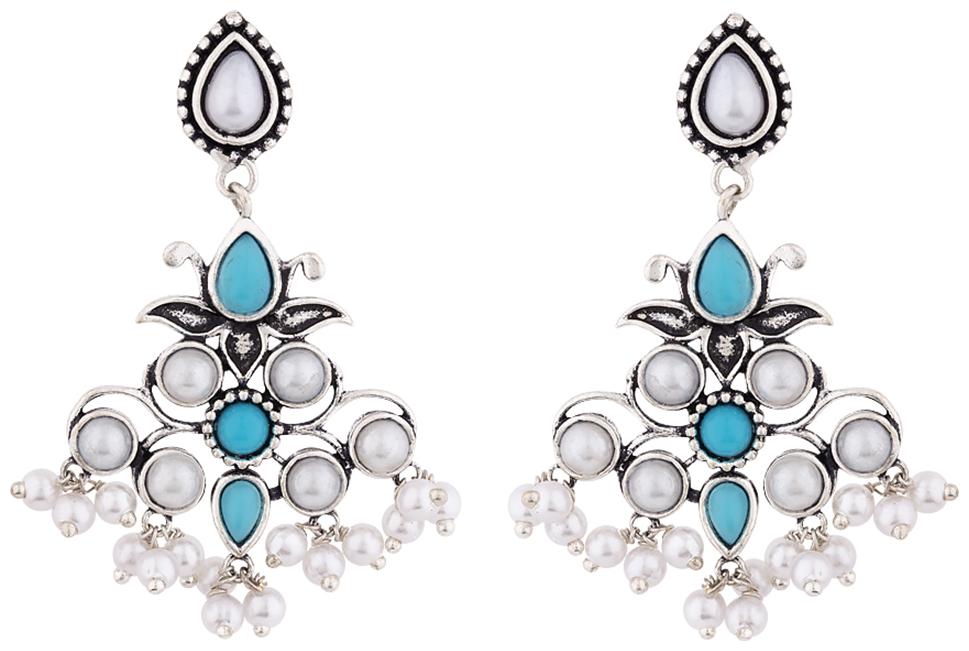 

Voylla Neerja Faux Pearls Oxidised Drop Earrings