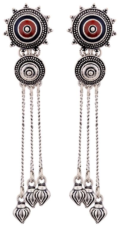 

Voylla Mandala Oxidised Tassels Drop Earrings