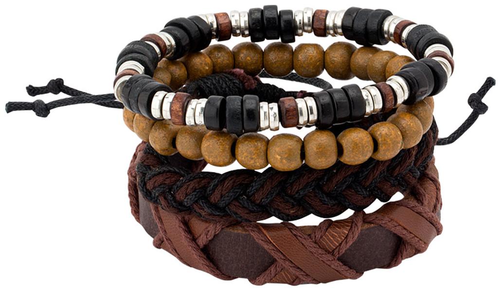 

Voylla Brown Leather Beads and Braided Bracelet Set Of 4
