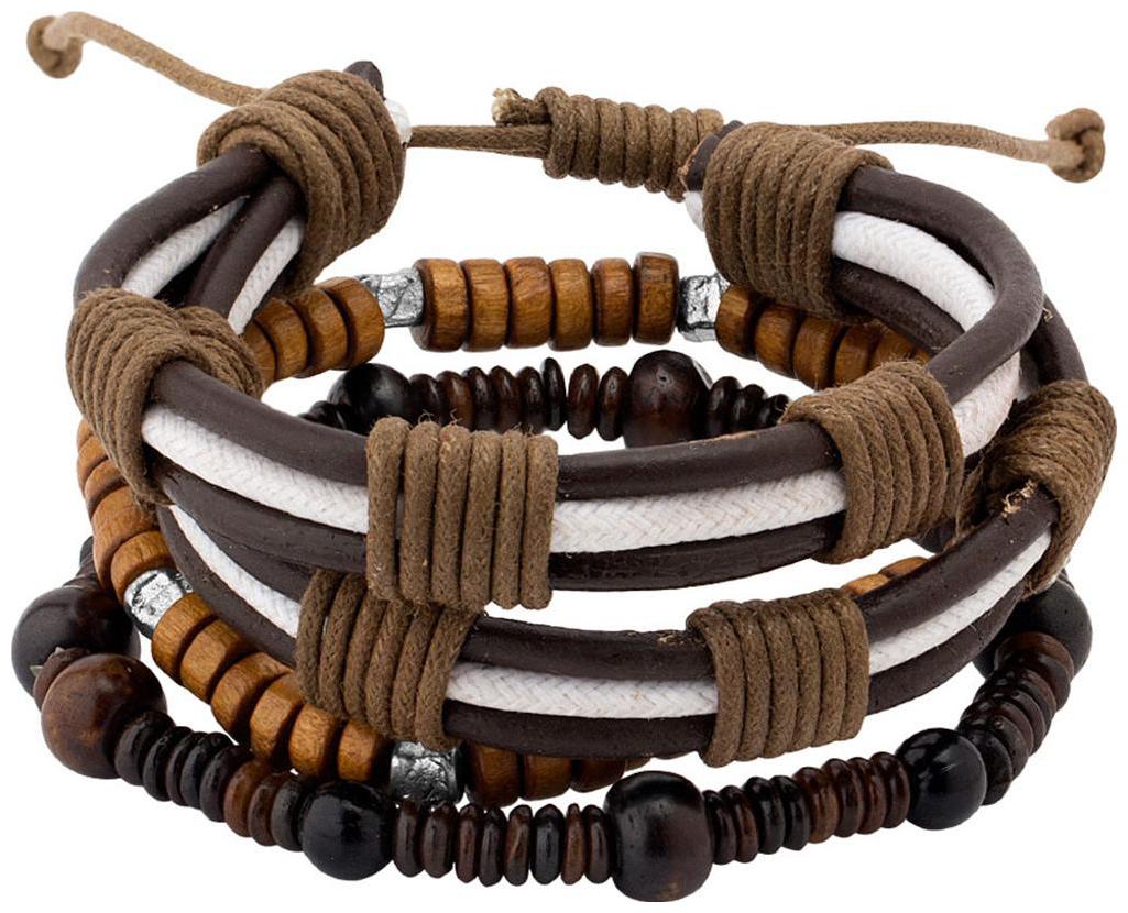 

Voylla Brown Leather and Beads Bracelet Set of 3