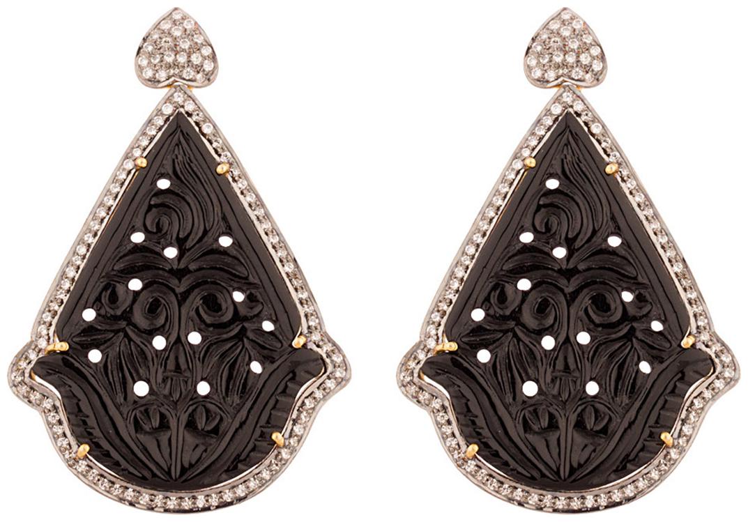 

Voylla CLassic Hand Carved Black Onyx Earring Set