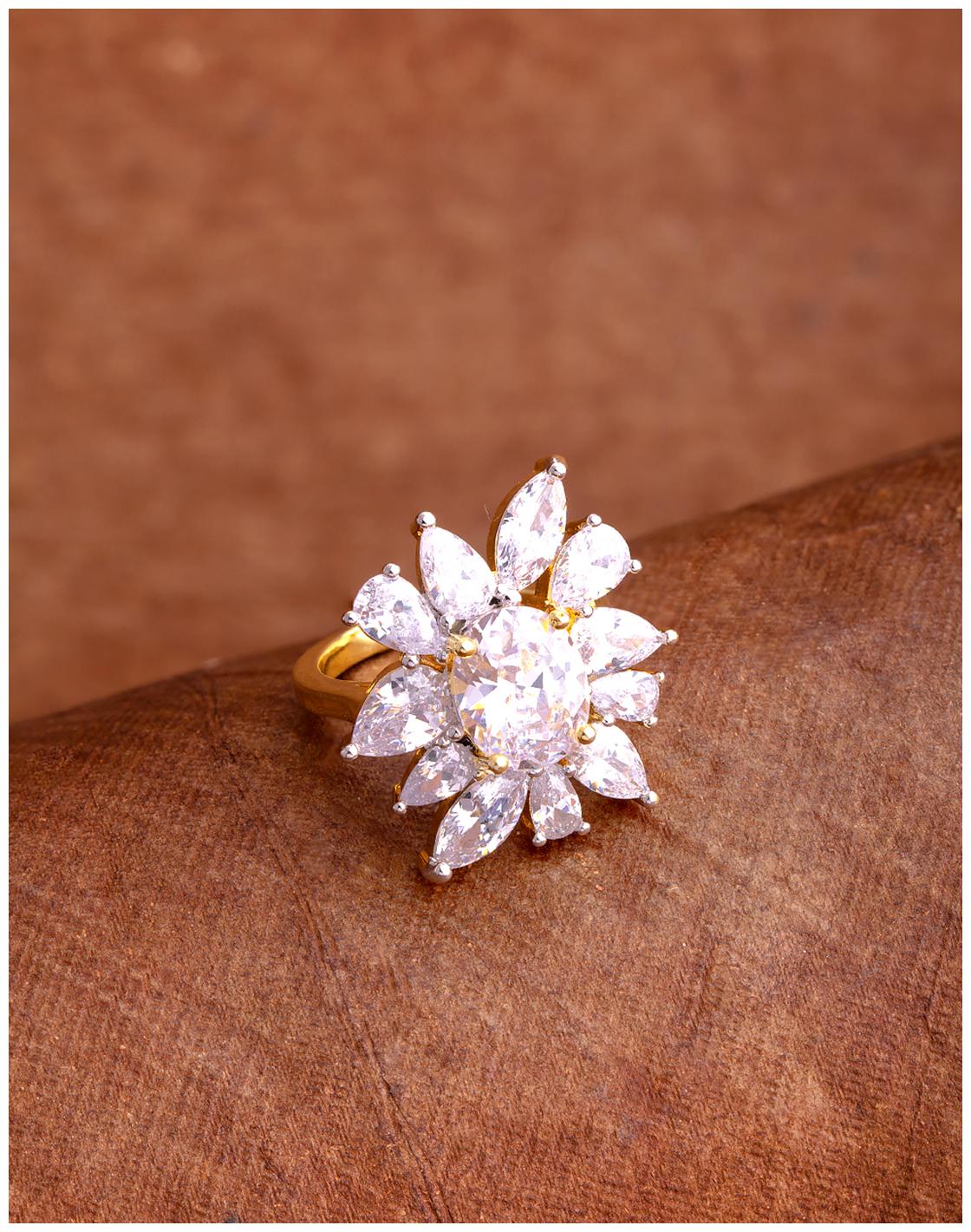 

Voylla Cluster Setting CZ Gems Floral Motif Ring
