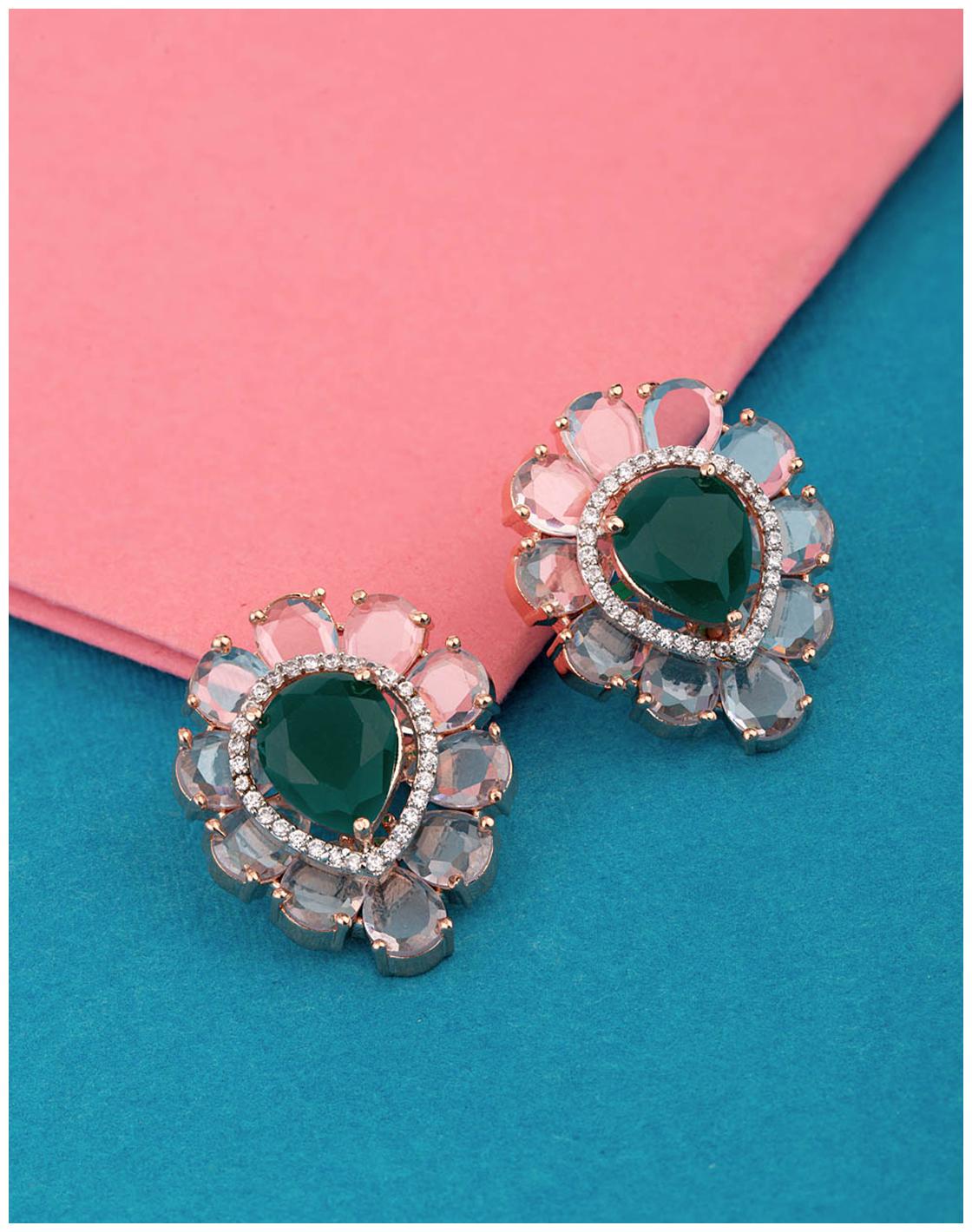 

Voylla Cocktail Studs CZ Gems Adorned Earrings
