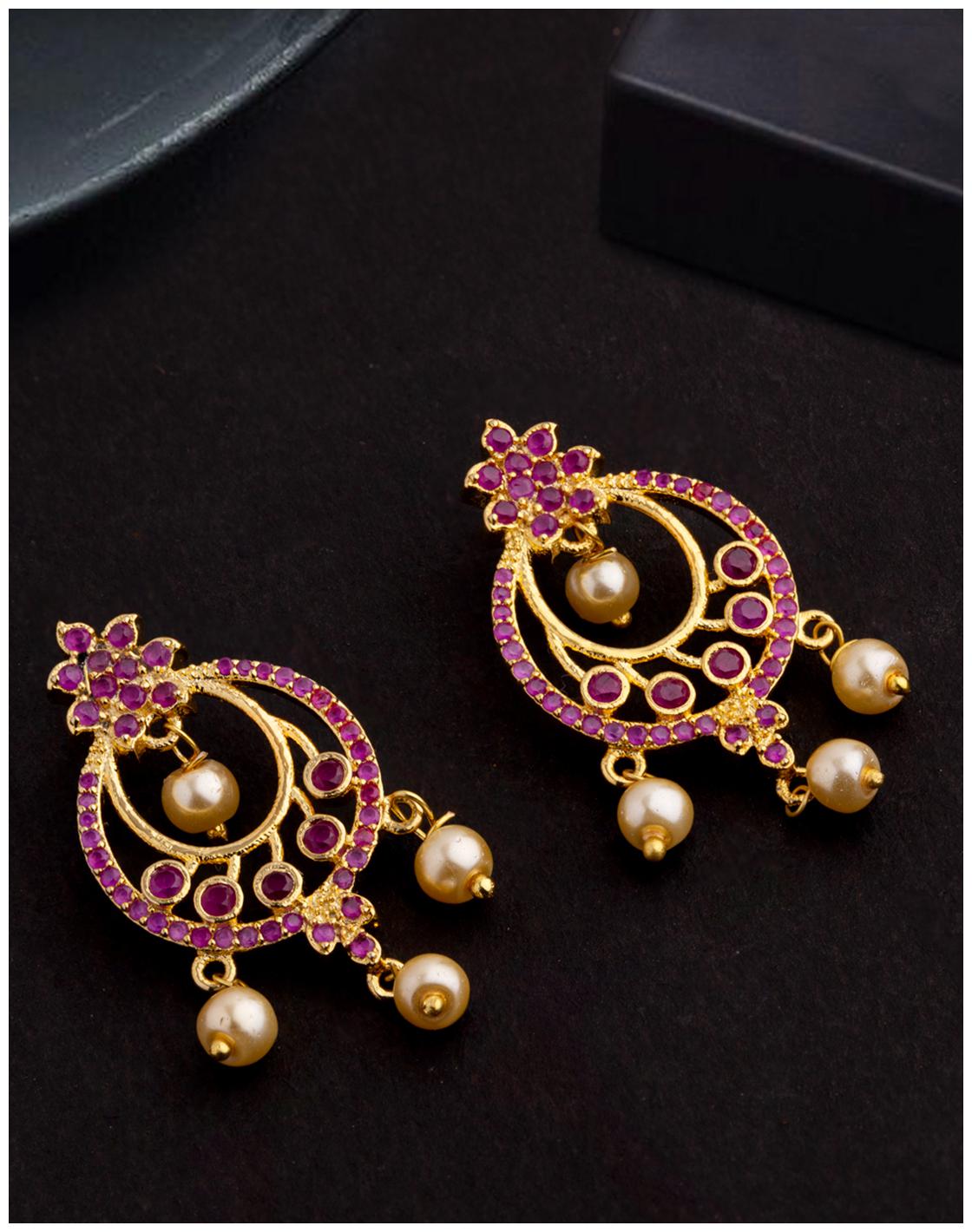 

Voylla Coloured CZ Gems and Faux Pearls Earrings