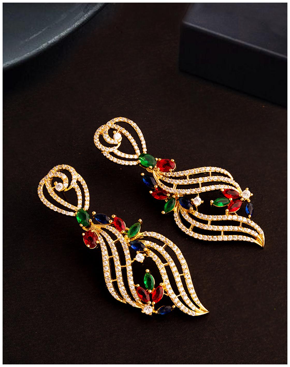 

Voylla Coloured Zircon Gems Drop Earrings