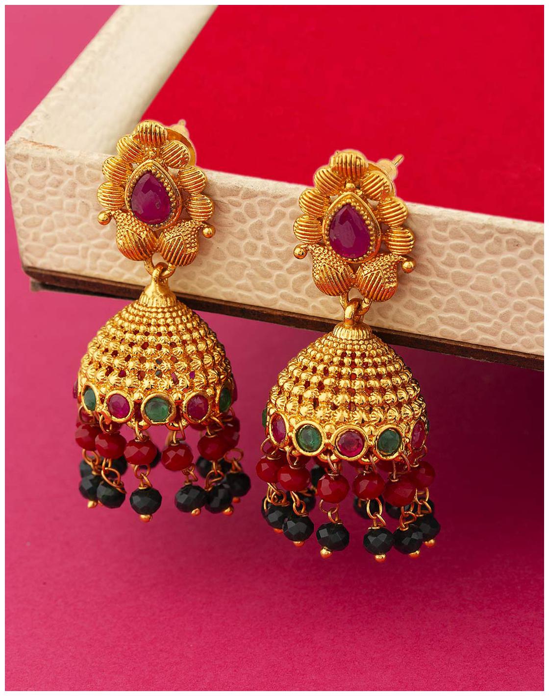 

Voylla Coloured Gems Embellished Jhumka Earrings
