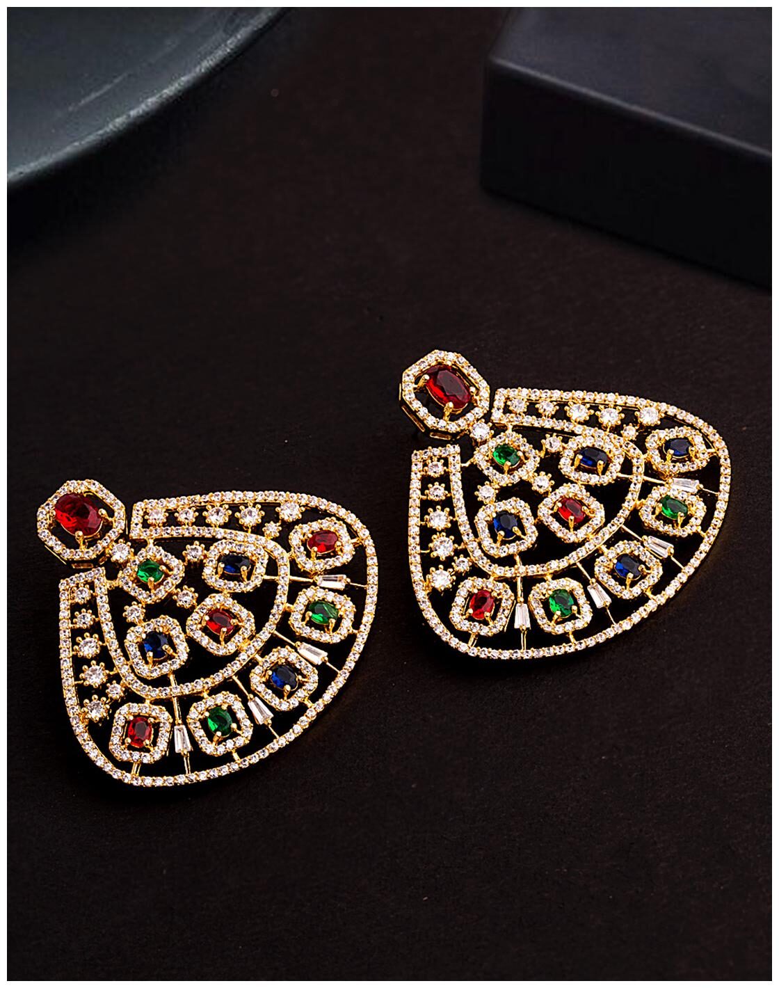 

Voylla Coloured Zircon Gems Adorned Statement Earrings