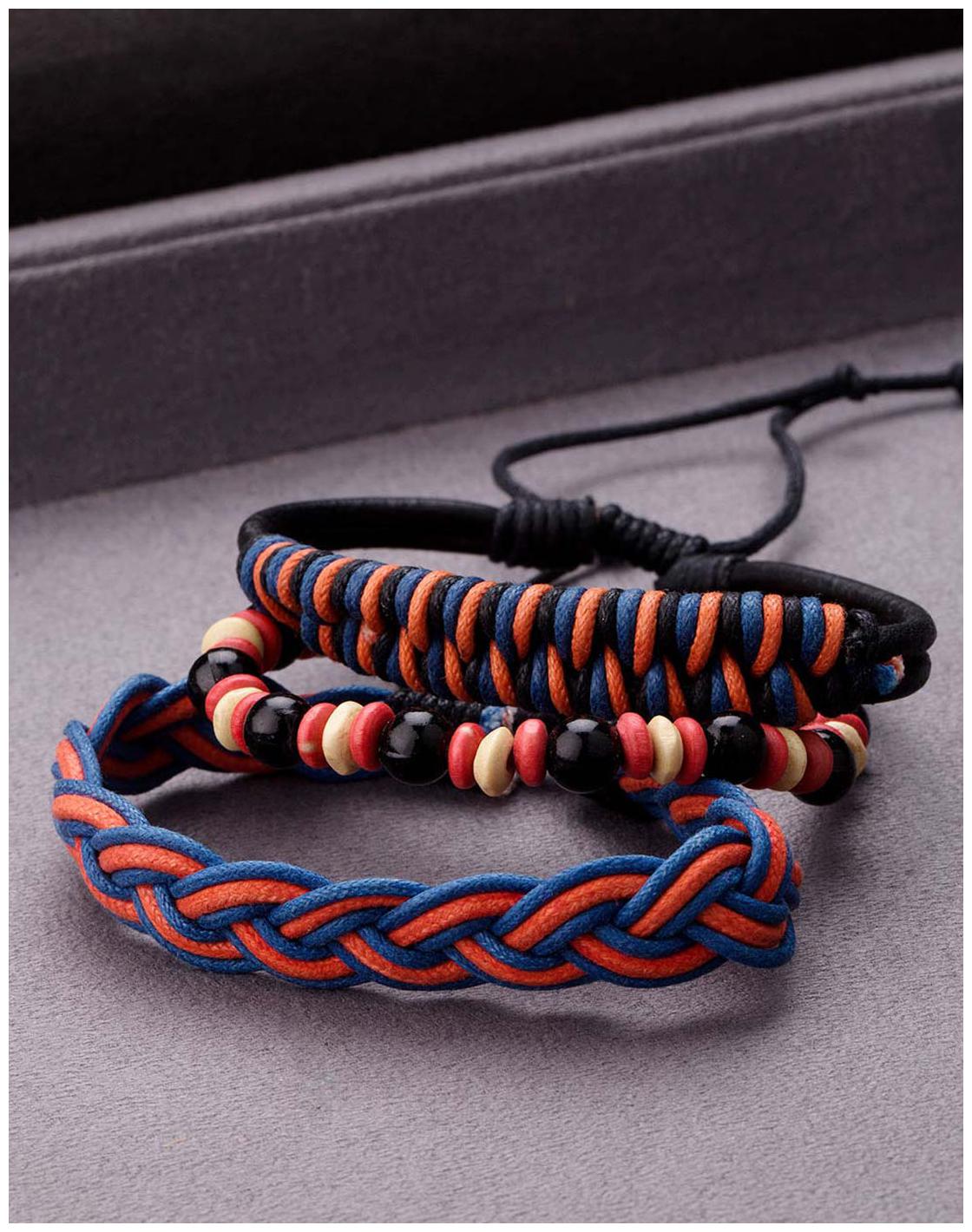 

Dare by Voylla Cool Stacked Black Beads Leather and Braided Bracelet Set of 3