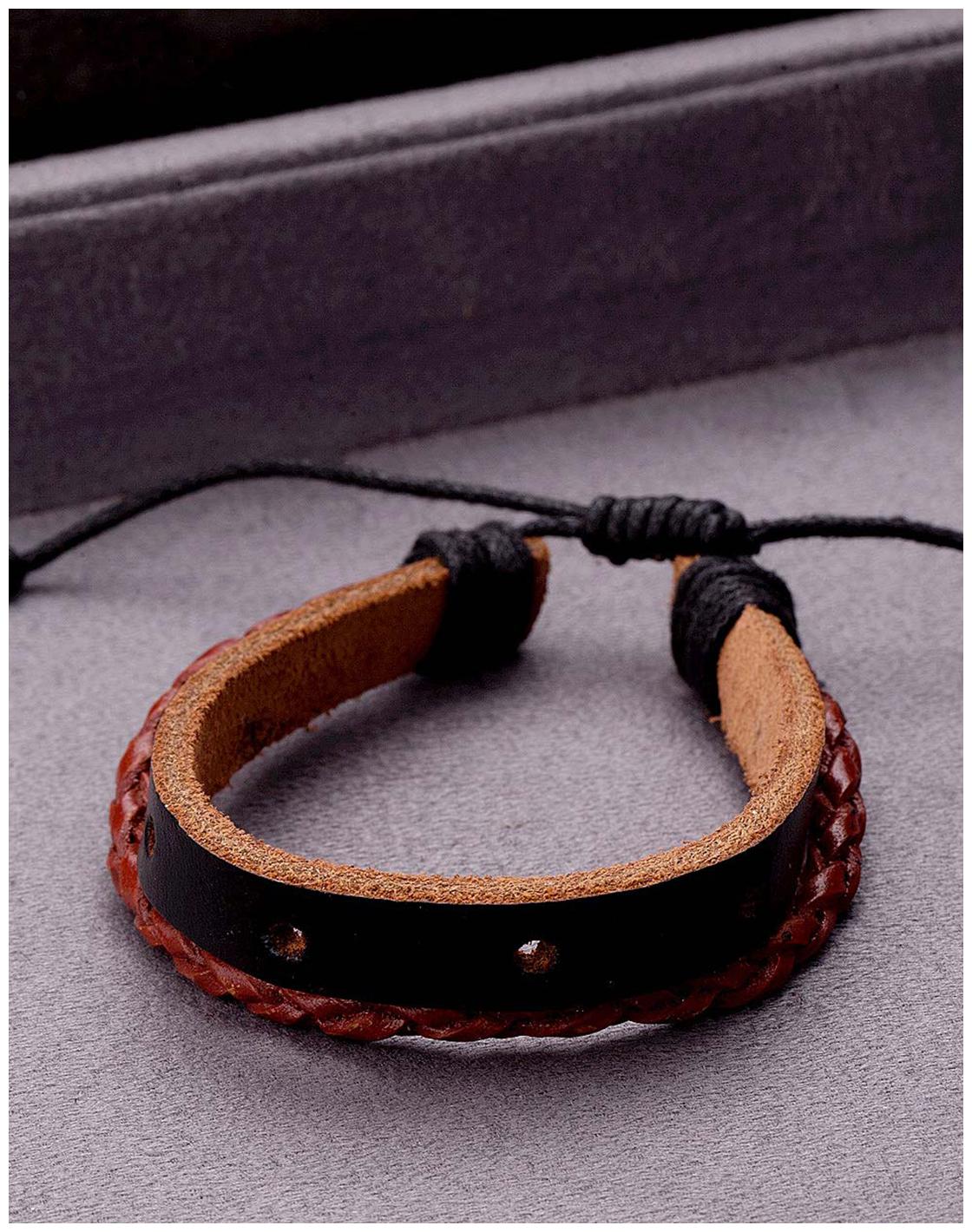 

Voylla Cool Stacked Black Brown Leather Wrap Bracelet