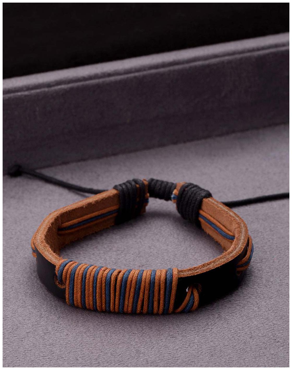 

Voylla Cool Stacked Black Leather Blue Wrap Bracelet