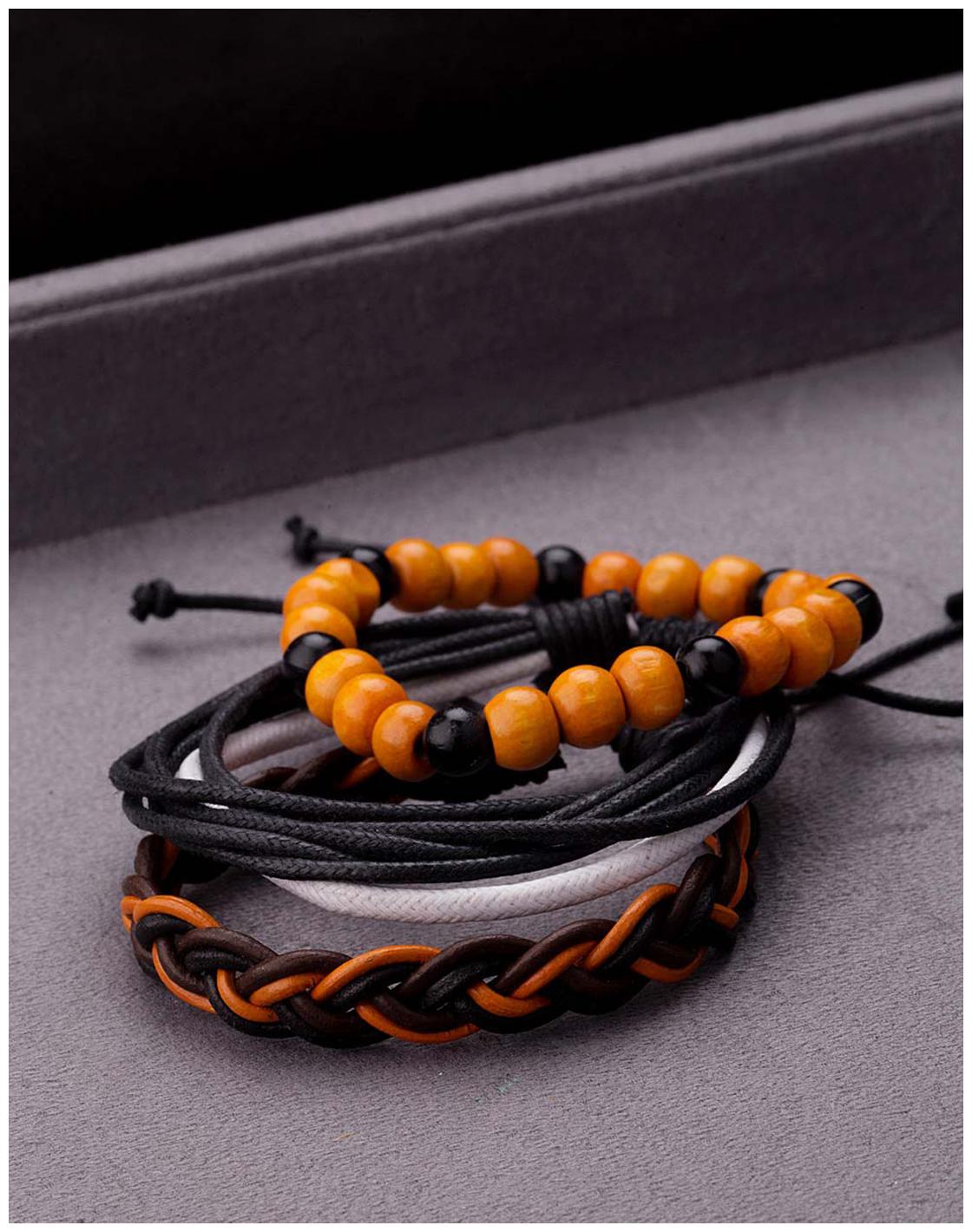 

Voylla Cool Stacked Braid Leather Bracelet Set of 3
