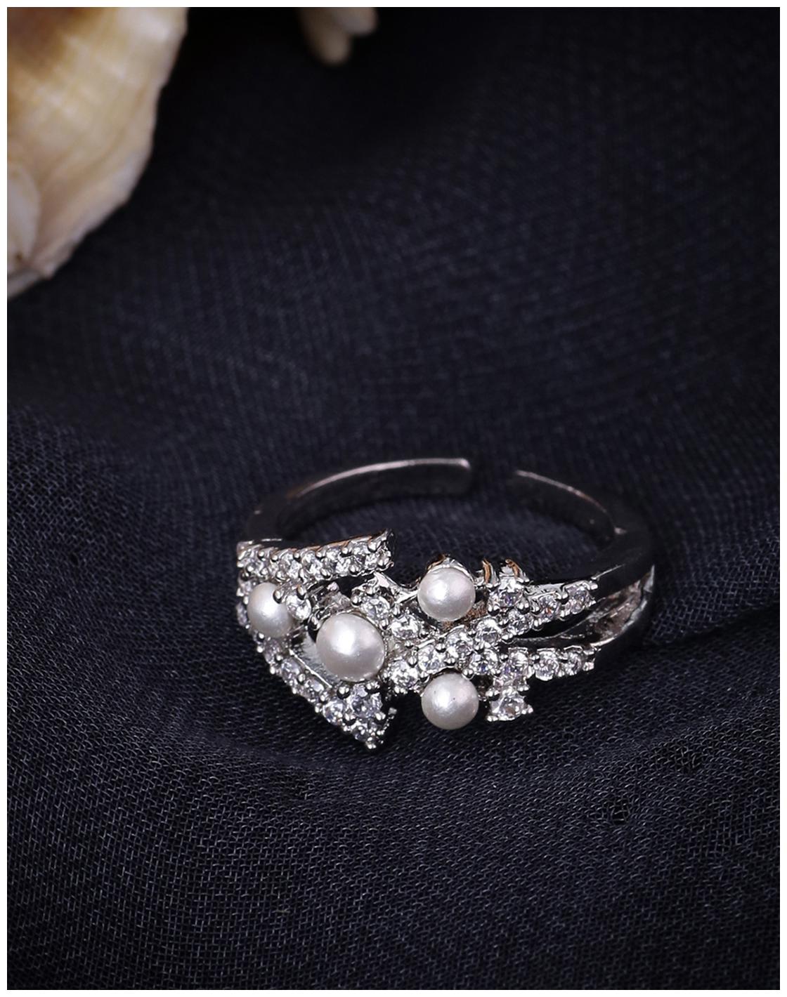 

Voylla CZ Gems and Faux Pearls Adorned Ring