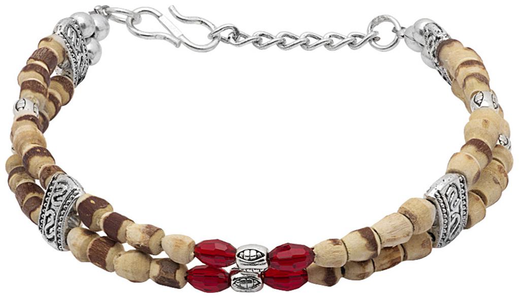 

Voylla Designer Oxidised Silver Bracelet With Tulsi Beads