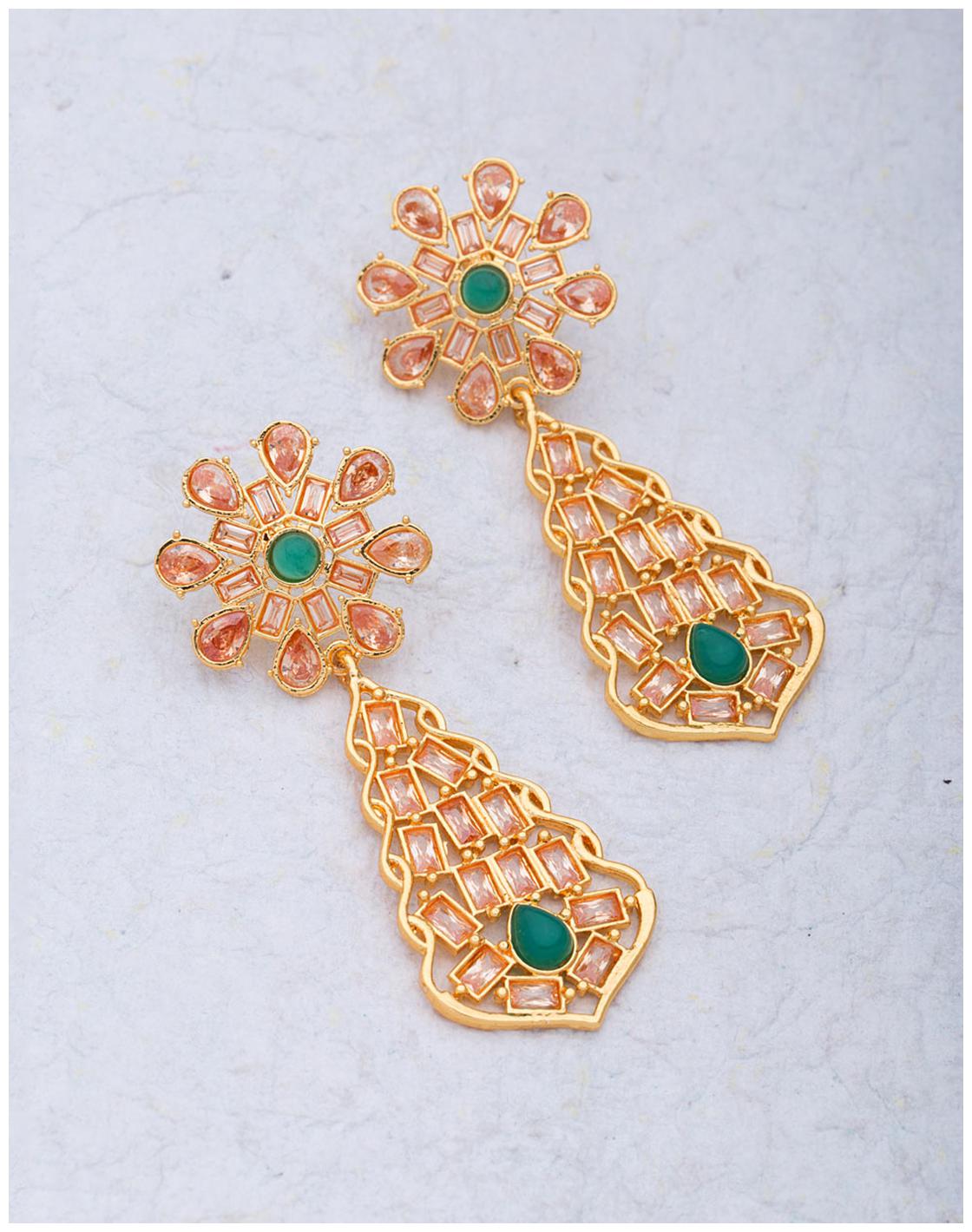 

Voylla Designer Pair Of Earrings In Yellow Gold Plated For Women
