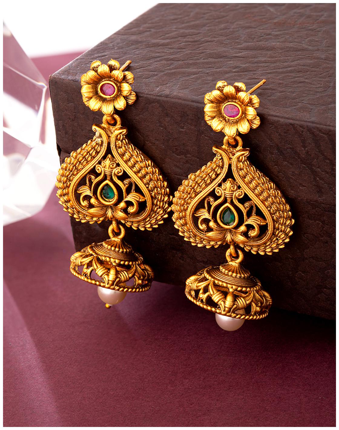 

Voylla Deveshi Ethnic Faux Pearls Adorned Drop Earrings