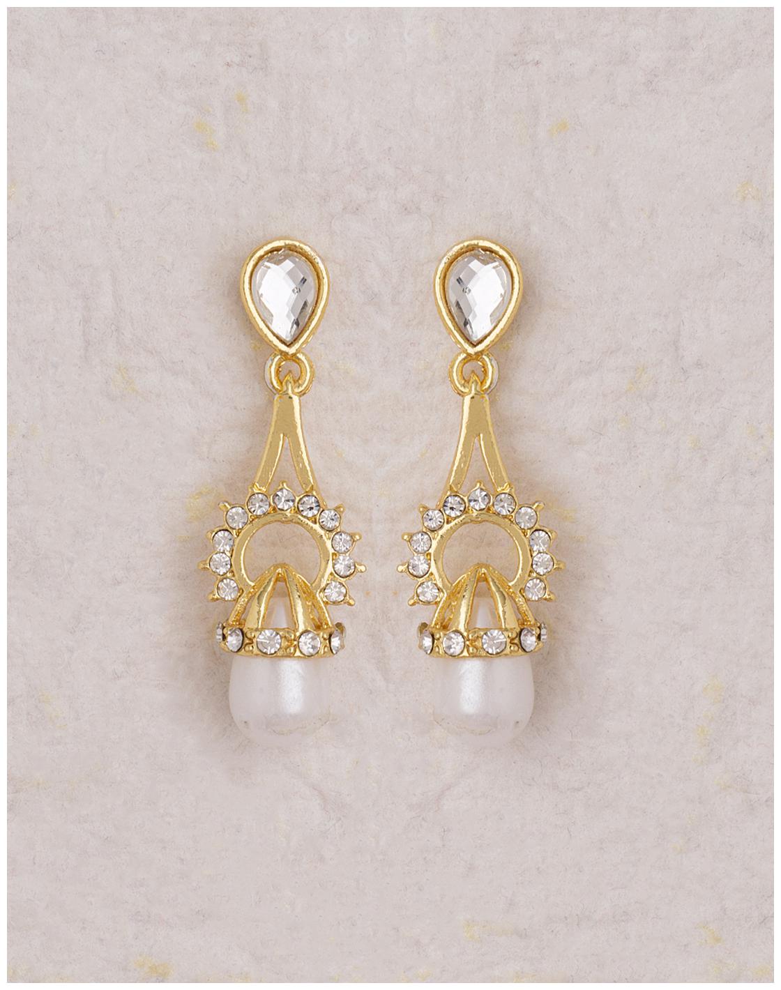 

Voylla Drop Earrings Embellished with Gems and Pearls