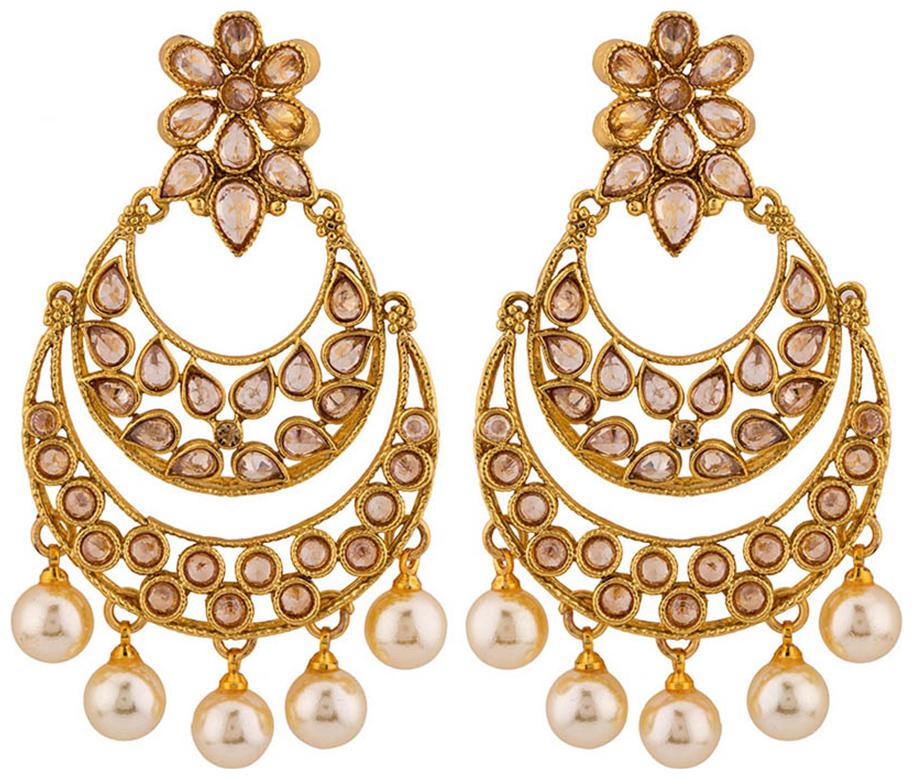 

Voylla Reversal Saga Faux Pearls Embellished Chandbaali Ethnic Earrings