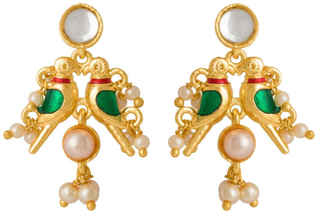 

Voylla Kundan and Meenkari Parrot Stud Earrings