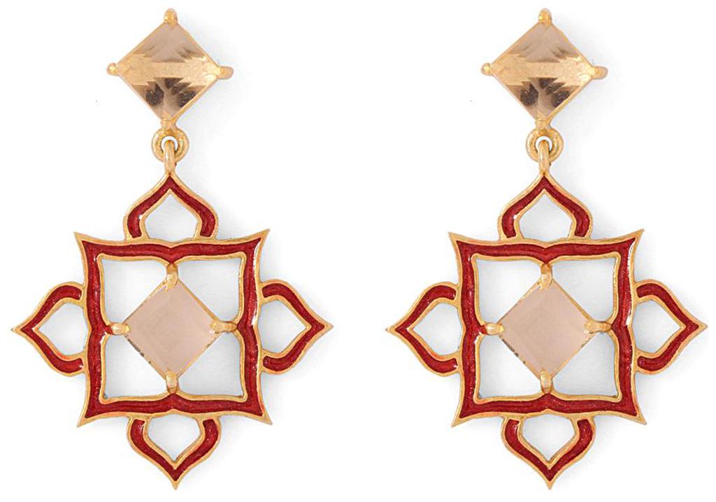 

Voylla Elegant Red Enameled Golden Dangler Earrings