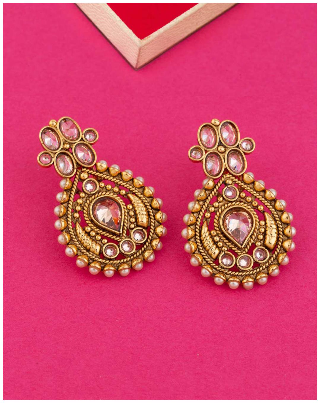 

Voylla Ethnic Gems Embellished Drop Earrings